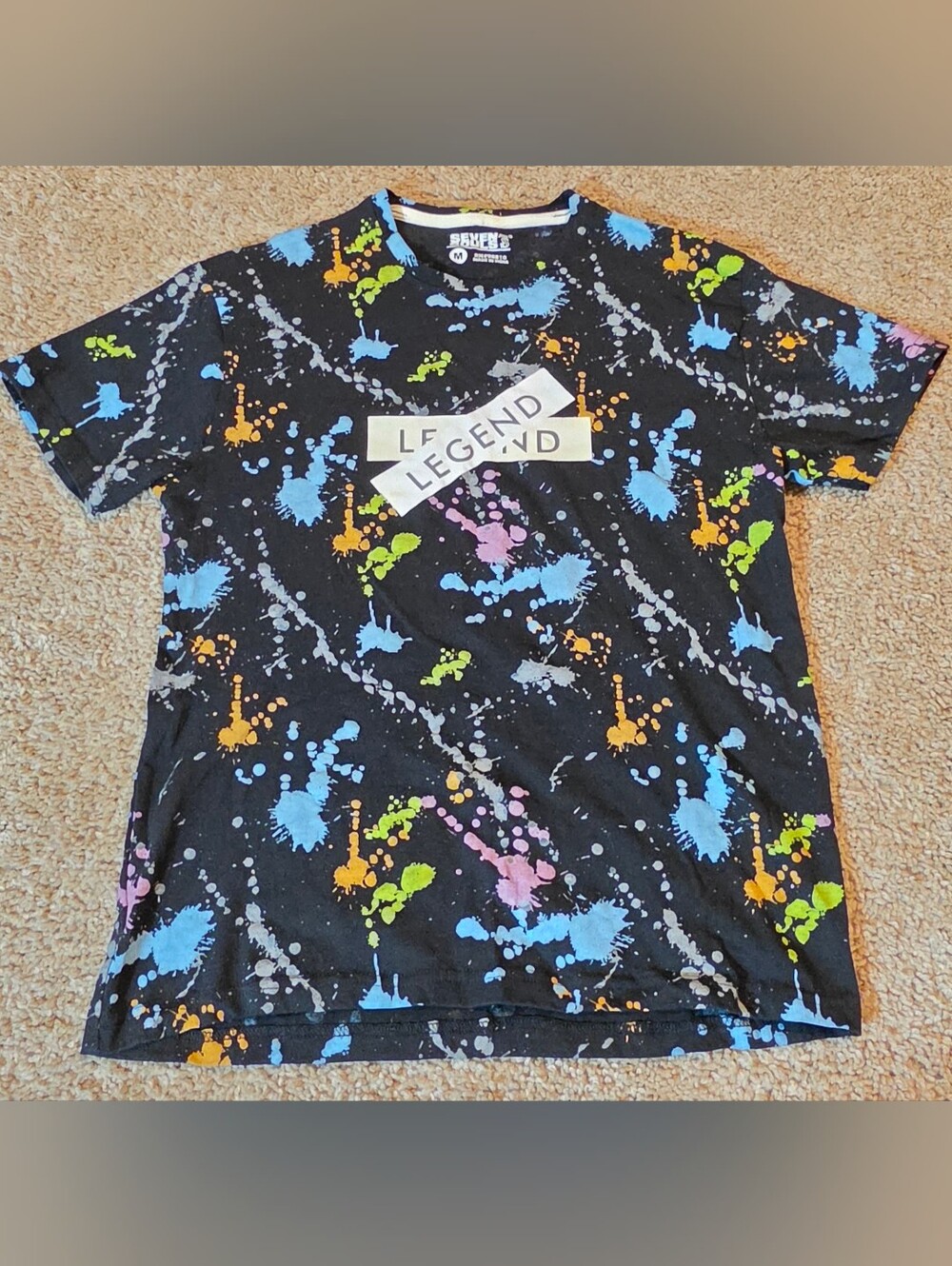 Seven Souls Men's Short-Sleeve Tee w/Colorful Paint Splatter w/'LEGEND' Graphic